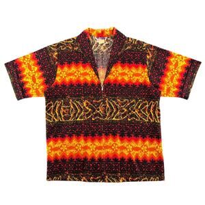 Vintage 60s Da Kine Tribal Tapa Barkcloth Hawaiian Full Zip Shirt Men's L Aloha